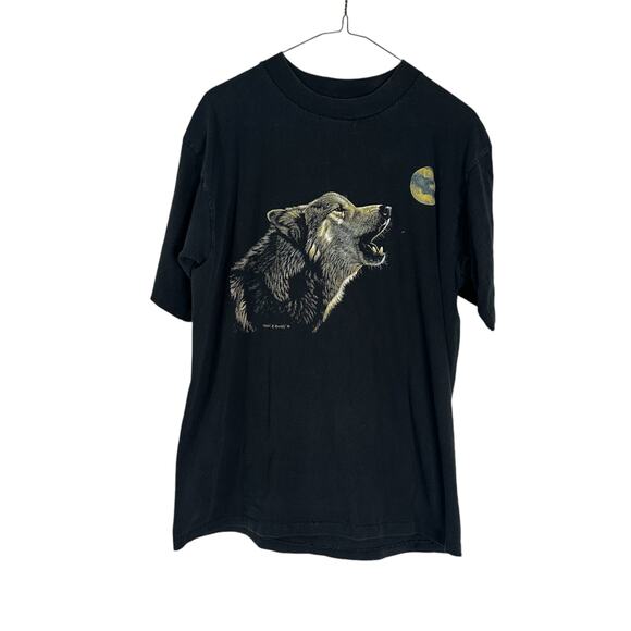 Vintage Rare 80s Wolf Howling at Moon Single Stich Martiena R. Richter L - Picture 1 of 7